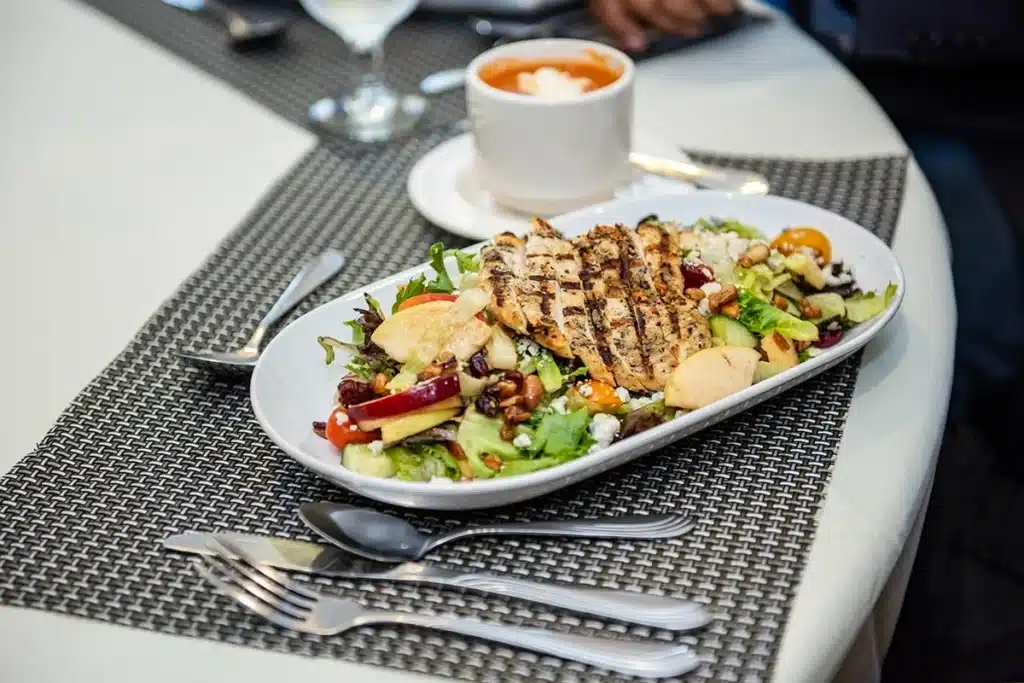 a salad at the dining area in lutheran home